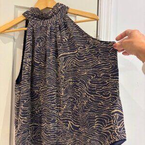 navy zebra print crepe mock turtleneck sleeveless blouse Joie size large